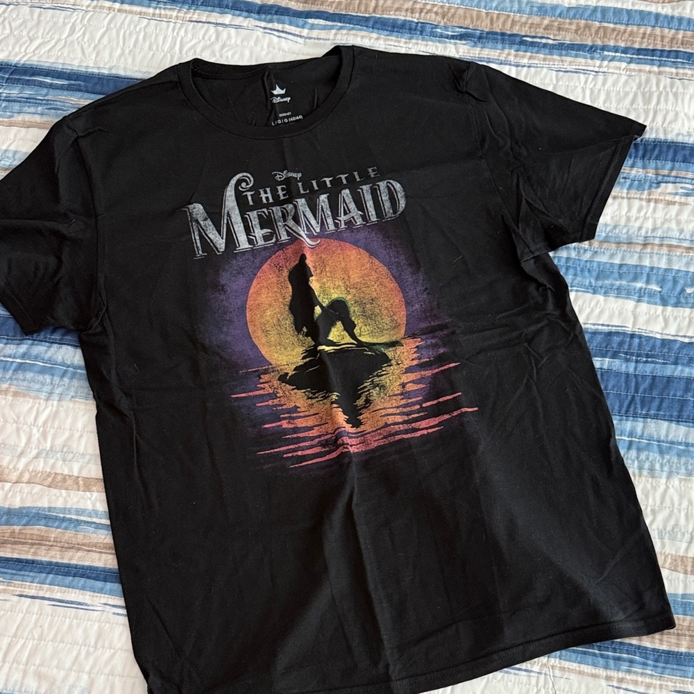 Disney The Little Mermaid Black Tee with Sunset Design